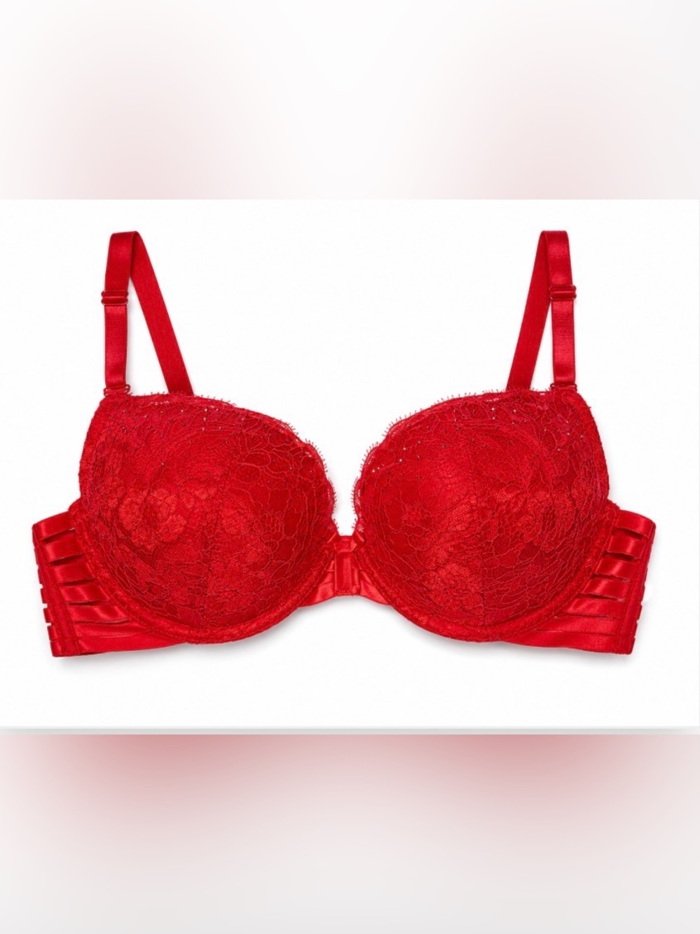 La Senza Beyond Sexy Classic Plunge Red Jewelled Lace Push Up Bra 36C